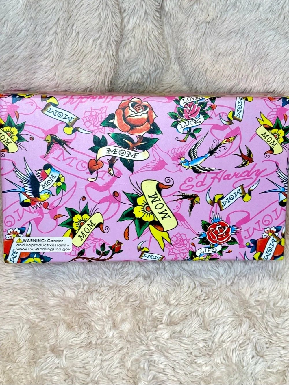 Ed Hardy White & Pink Skull Convertible Wristlet with Key Ring NWT
